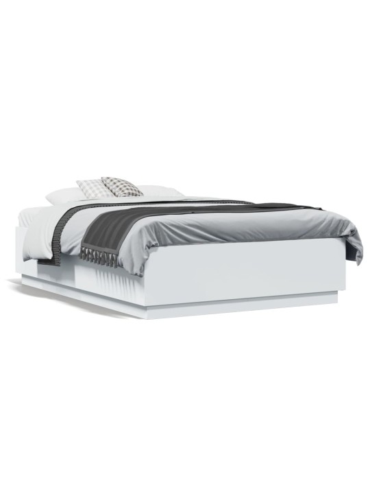 Gultas rāmis ar LED, balts, 135x190 cm, inženierijas koks
