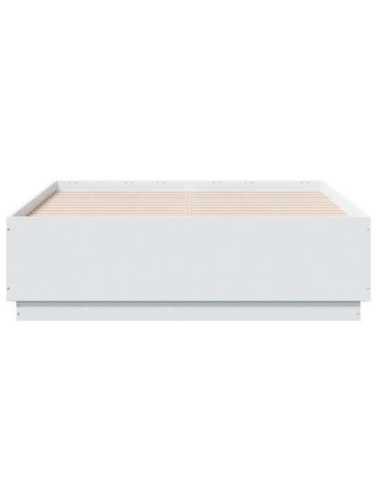 Gultas rāmis ar LED, balts, 135x190 cm, inženierijas koks