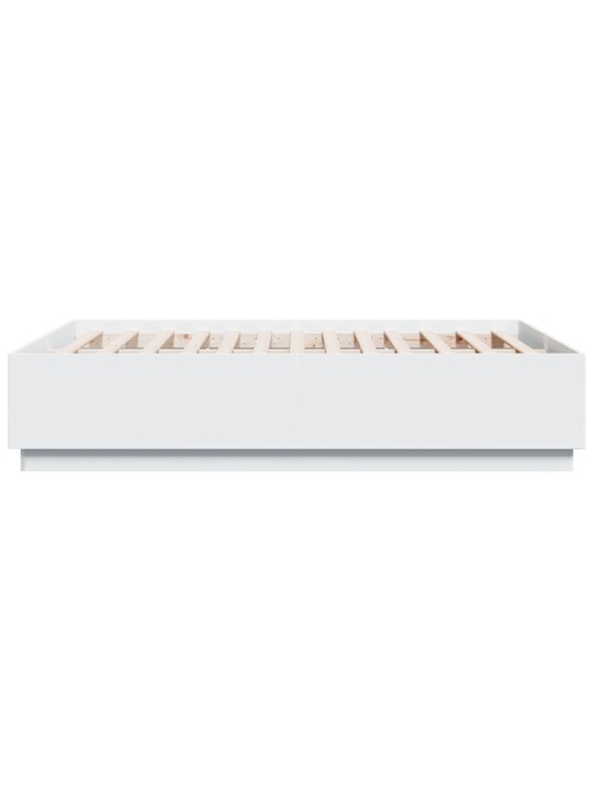 Gultas rāmis ar LED, balts, 135x190 cm, inženierijas koks