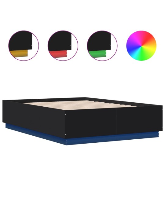 Gultas rāmis ar LED, melns, 135x190 cm, inženierijas koks