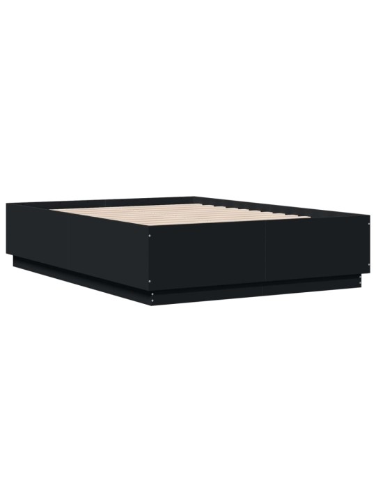 Gultas rāmis ar LED, melns, 135x190 cm, inženierijas koks