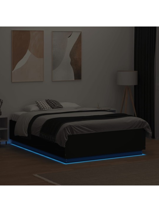 Gultas rāmis ar LED, melns, 135x190 cm, inženierijas koks