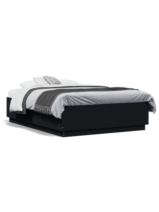 Gultas rāmis ar LED, melns, 135x190 cm, inženierijas koks