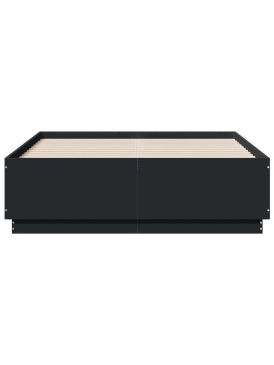 Gultas rāmis ar LED, melns, 135x190 cm, inženierijas koks