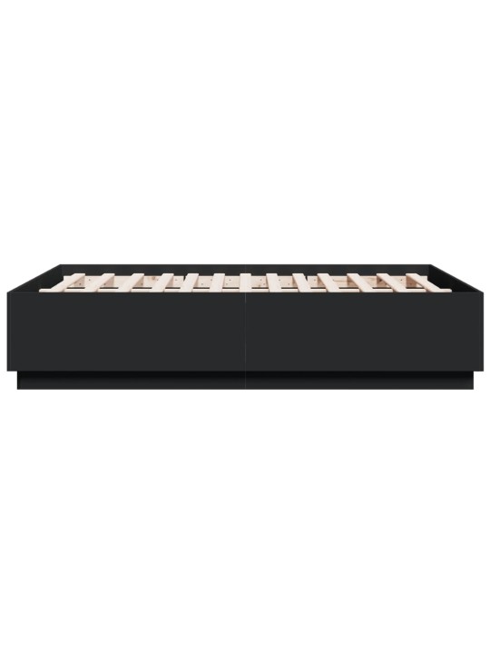 Gultas rāmis ar LED, melns, 135x190 cm, inženierijas koks