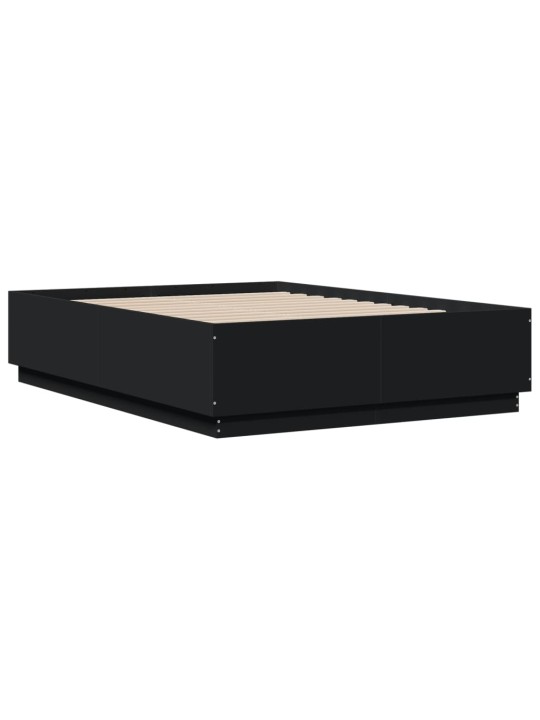 Gultas rāmis ar LED, melns, 135x190 cm, inženierijas koks