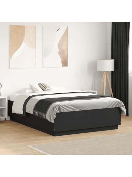 Gultas rāmis ar LED, melns, 135x190 cm, inženierijas koks