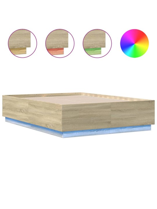 Gultas rāmis ar LED, ozola, 135x190 cm, inženierijas koks