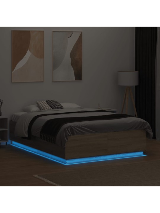 Gultas rāmis ar LED, ozola, 135x190 cm, inženierijas koks