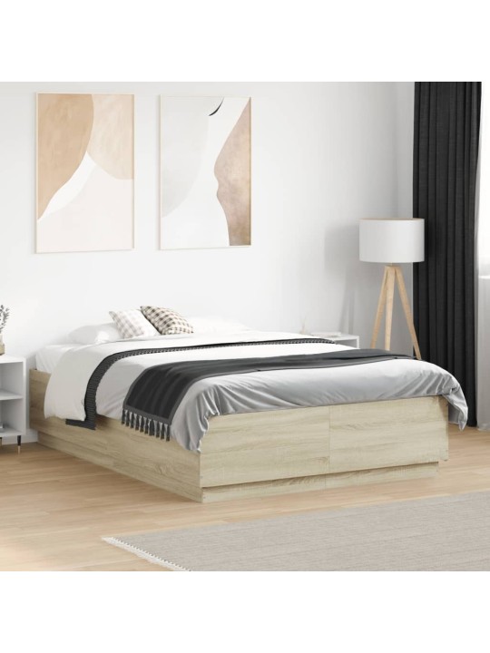 Gultas rāmis ar LED, ozola, 135x190 cm, inženierijas koks