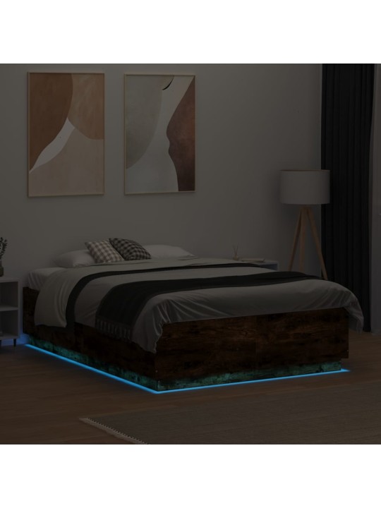Gultas rāmis ar led, ozola krāsa, 135x190 cm, inženierijas koks