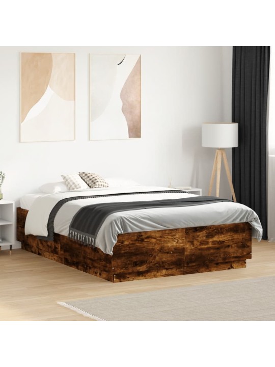Gultas rāmis ar led, ozola krāsa, 135x190 cm, inženierijas koks