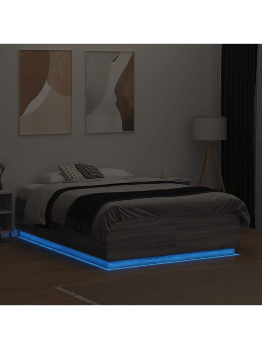 Gultas rāmis ar LED, pelēka ozola, 135x190cm, inženierijas koks