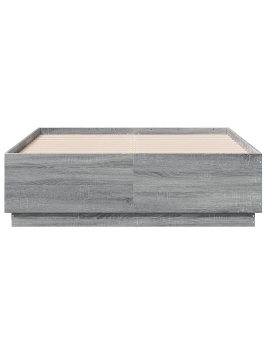 Gultas rāmis ar LED, pelēka ozola, 135x190cm, inženierijas koks