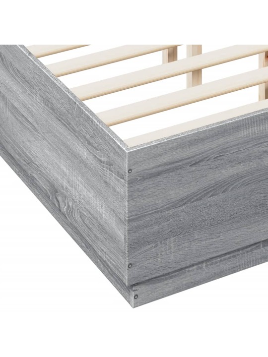 Gultas rāmis ar LED, pelēka ozola, 135x190cm, inženierijas koks