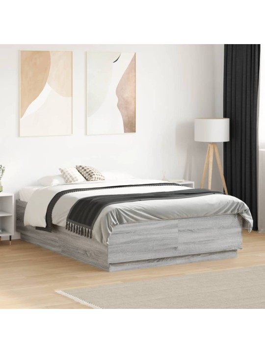 Gultas rāmis ar LED, pelēka ozola, 135x190cm, inženierijas koks