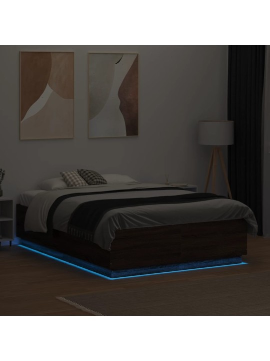 Gultas rāmis ar led, brūna ozola, 135x190 cm, inženierijas koks