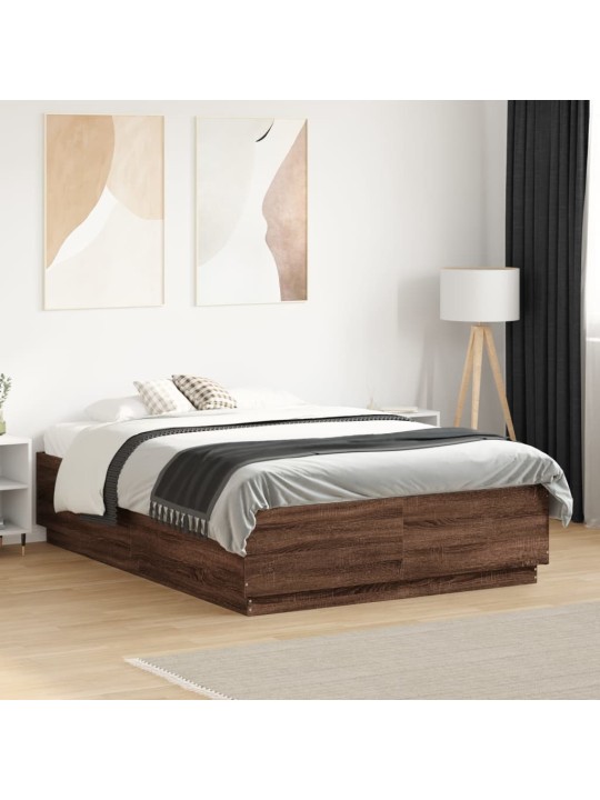 Gultas rāmis ar led, brūna ozola, 135x190 cm, inženierijas koks