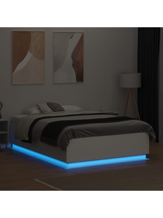 Gultas rāmis ar LED, balts, 120x190 cm, inženierijas koks