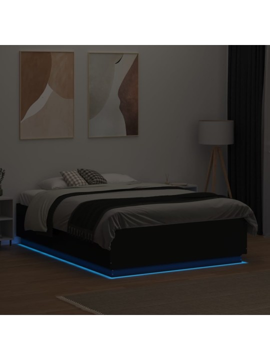 Gultas rāmis ar led, melns, 120x190 cm, inženierijas koks