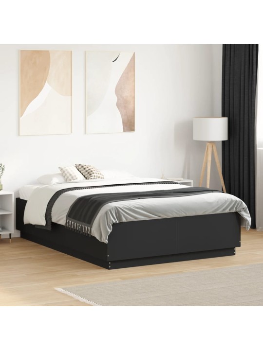 Gultas rāmis ar led, melns, 120x190 cm, inženierijas koks