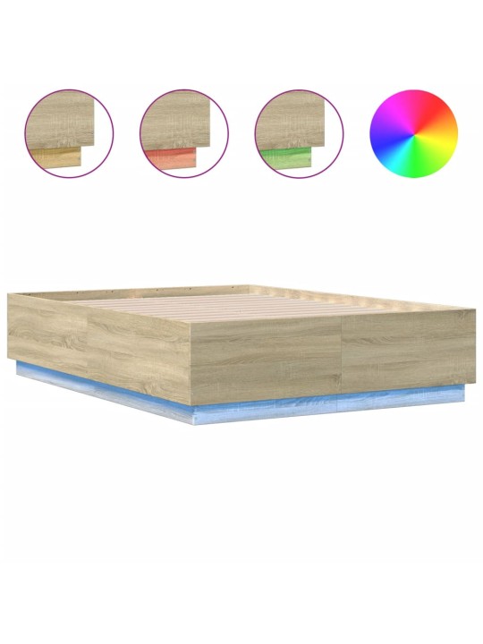 Gultas rāmis ar LED, ozola, 120x190 cm, inženierijas koks