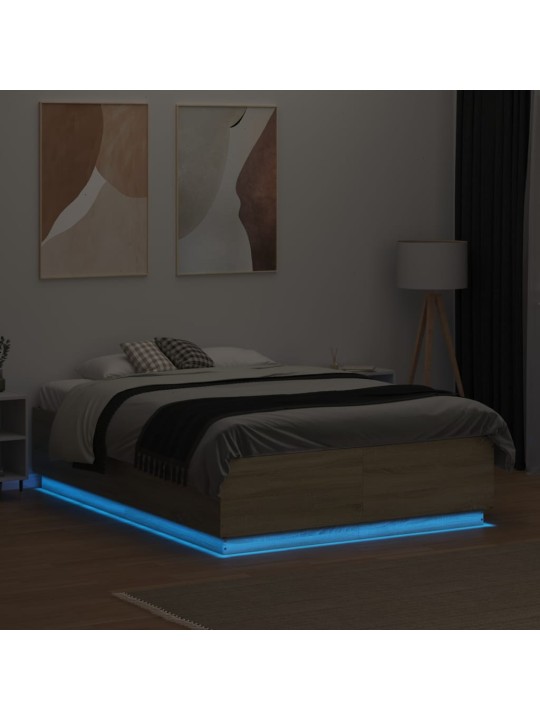 Gultas rāmis ar LED, ozola, 120x190 cm, inženierijas koks