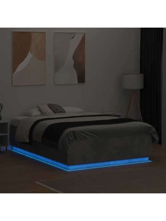 Gultas rāmis ar led, betona pelēks,120x190cm, inženierijas koks