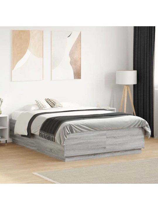 Gultas rāmis ar LED, pelēka ozola, 120x190cm, inženierijas koks