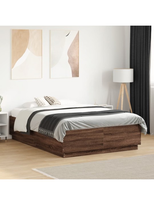 Gultas rāmis ar led, brūns, 120x190 cm, inženierijas koks