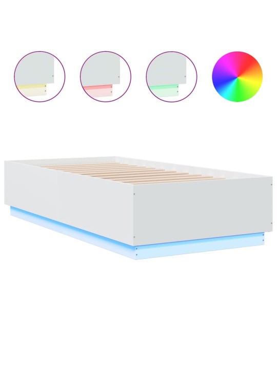 Gultas rāmis ar led, balts, 90x190 cm, inženierijas koks
