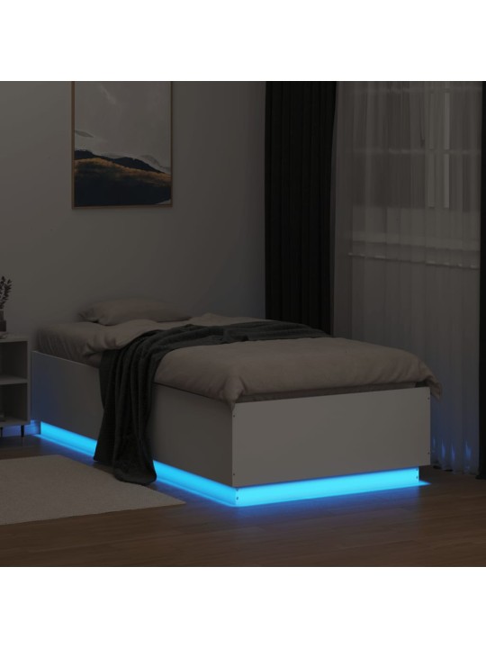 Gultas rāmis ar led, balts, 90x190 cm, inženierijas koks