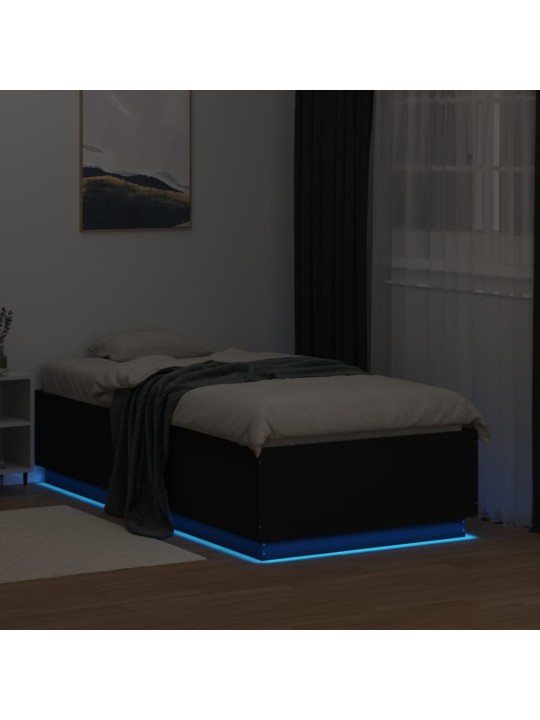 Gultas rāmis ar LED, melns, 90x190 cm, inženierijas koks