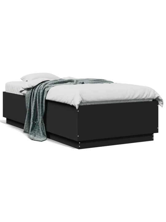 Gultas rāmis ar LED, melns, 90x190 cm, inženierijas koks