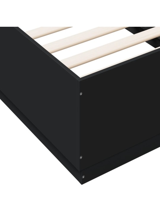 Gultas rāmis ar LED, melns, 90x190 cm, inženierijas koks