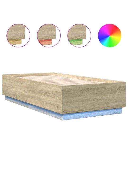 Gultas rāmis ar LED, ozolkoka, 90x190 cm, inženierijas koks