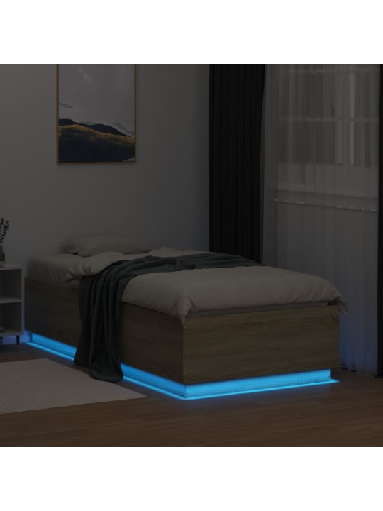 Gultas rāmis ar LED, ozolkoka, 90x190 cm, inženierijas koks