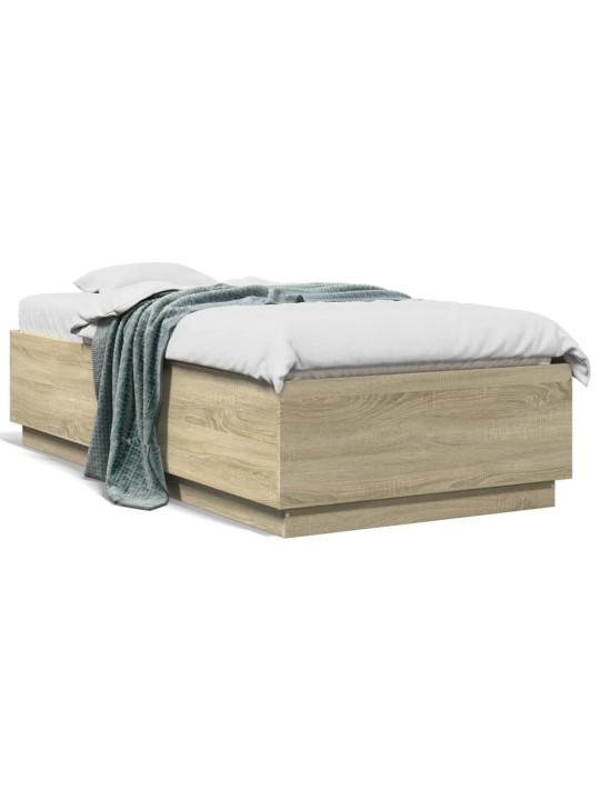 Gultas rāmis ar LED, ozolkoka, 90x190 cm, inženierijas koks