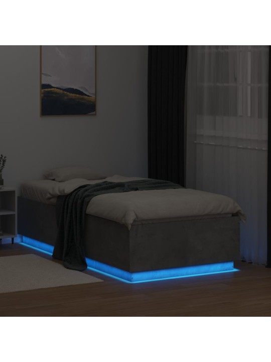 Gultas rāmis ar led, betona pelēks, 90x190cm, inženierijas koks