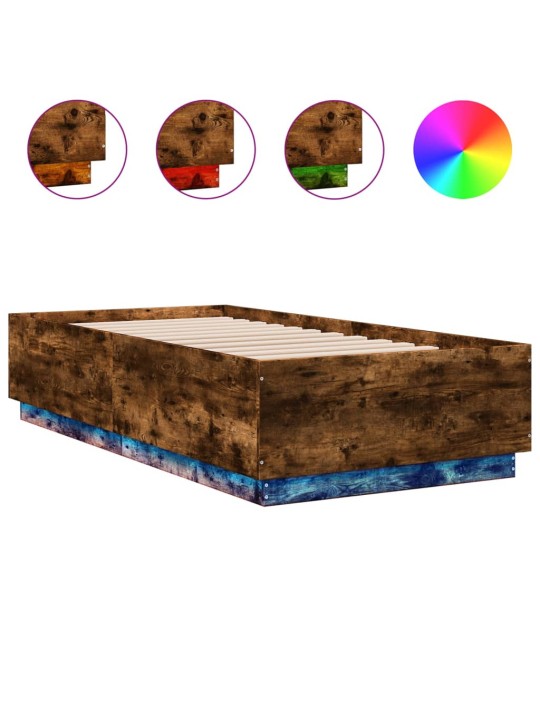 Gultas rāmis ar LED, ozola, 90x190 cm, inženierijas koks