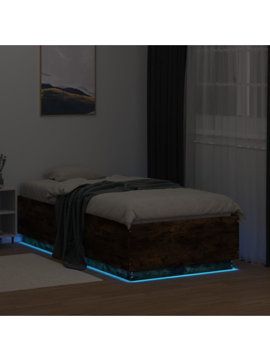 Gultas rāmis ar LED, ozola, 90x190 cm, inženierijas koks