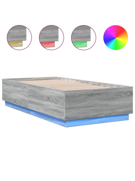 Gultas rāmis ar LED, pelēka ozola, 90x190 cm, inženierijas koks