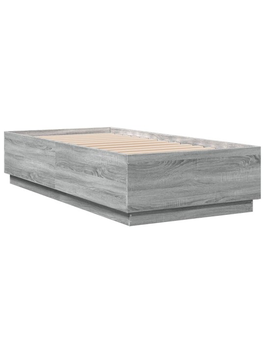 Gultas rāmis ar LED, pelēka ozola, 90x190 cm, inženierijas koks