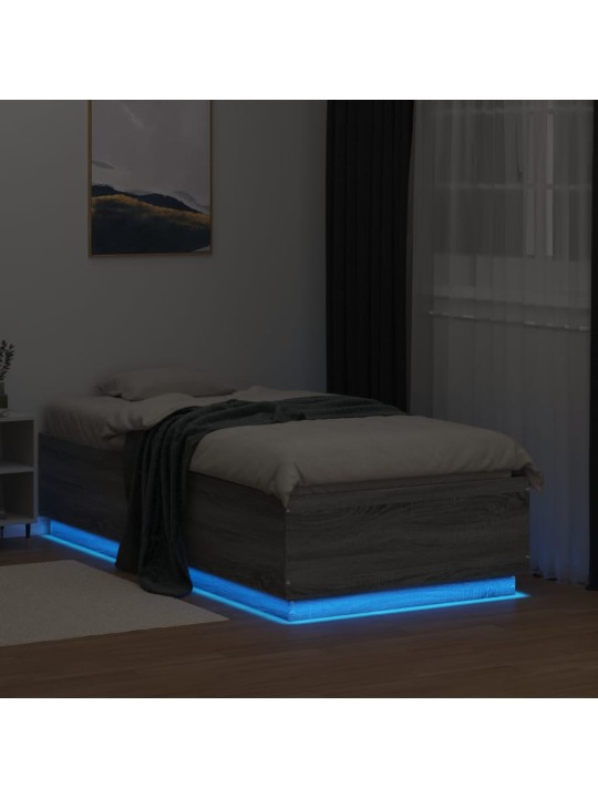 Gultas rāmis ar LED, pelēka ozola, 90x190 cm, inženierijas koks