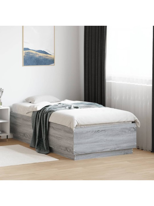 Gultas rāmis ar LED, pelēka ozola, 90x190 cm, inženierijas koks