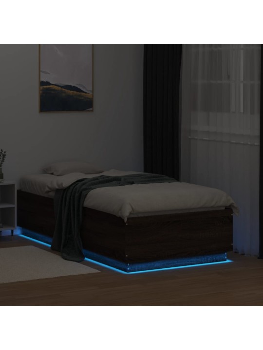 Gultas rāmis ar LED, brūna ozola, 90x190 cm, inženierijas koks