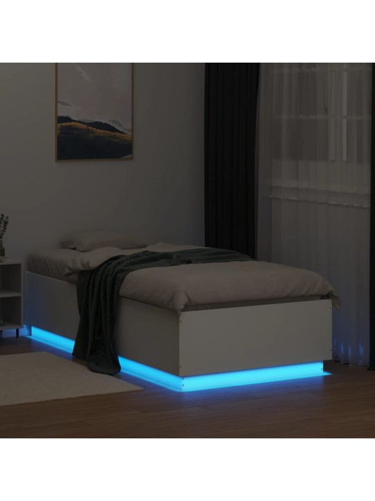 Gultas rāmis ar LED, balts, 75x190 cm, inženierijas koks