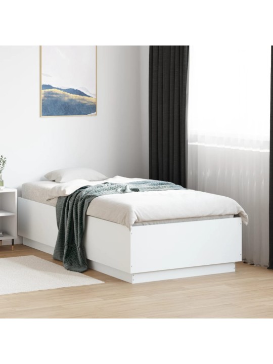 Gultas rāmis ar LED, balts, 75x190 cm, inženierijas koks