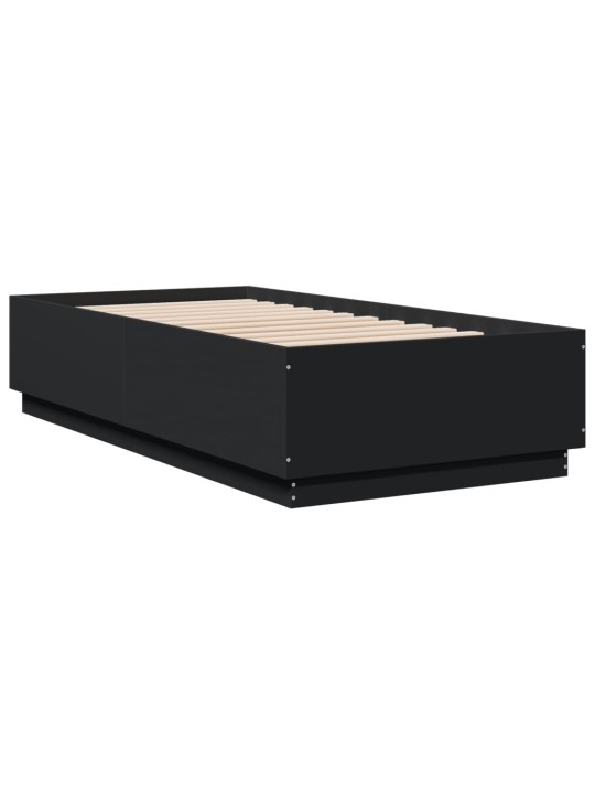 Gultas rāmis ar LED, melns, 75x190 cm, inženierijas koks