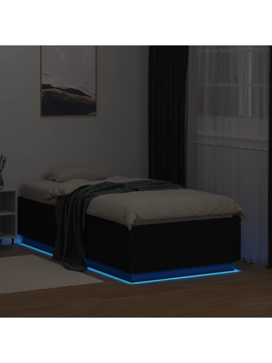 Gultas rāmis ar LED, melns, 75x190 cm, inženierijas koks